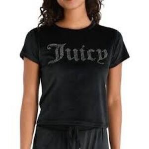 Juicy Couture Black Velvet Velour Tee with Sparkling Silver Logo Size Small